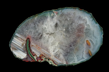 A cross-section of agate. Horizontal agate with quartz-agate fill (in reverse position). Origin:...