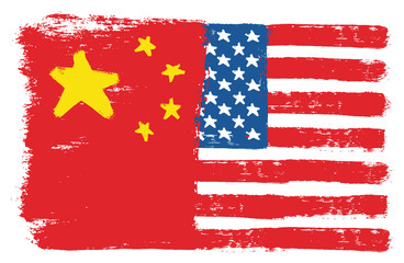 China Flag & United States of America Flag Vector Hand Painted with Rounded Brush