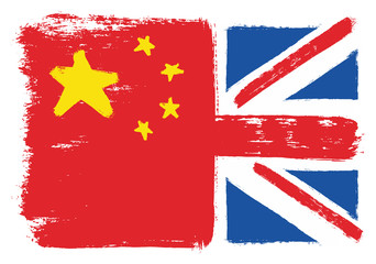China Flag & United Kingdom Flag Vector Hand Painted with Rounded Brush