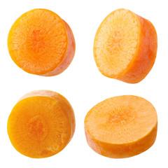 Set of freshly slices carrots isolated on white