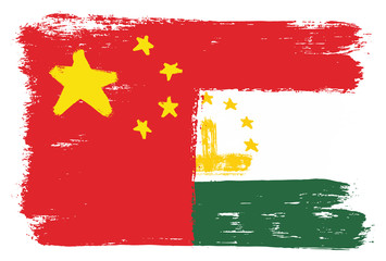 China Flag & Tajikistan Flag Vector Hand Painted with Rounded Brush