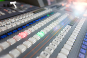 Broadcast studio video and audio switcher mixer - obrazy, fototapety, plakaty