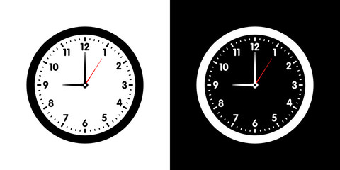 Clock face with shadow on white background. Vector illustration.
