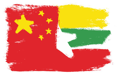 China Flag & Myanmar Flag Vector Hand Painted with Rounded Brush