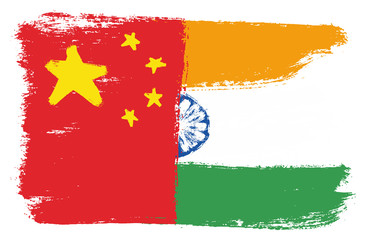 China Flag & India Flag Vector Hand Painted with Rounded Brush