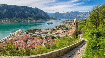 Historic town of Kotor with Bay of Kotor in summer, Montenegro - obrazy, fototapety, plakaty