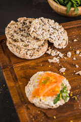 Smoked salmon on rice bread toasts