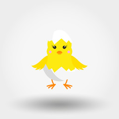 Chick in Eggshell. Icon. Vector. Flat.