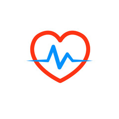 Heart with a cardiogram. Logo for the clinic, pharmaceutical company. Logo of the family doctor, first aid. Health and medical cabinet. Vector Isolated on white background