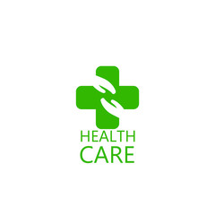 Logo Cross and Hands Health. Logo for the clinic, pharmaceutical company. Logo of the family doctor, first aid. Health and medical cabinet. Vector Isolated on white background