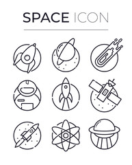 Space cosmos line icon set