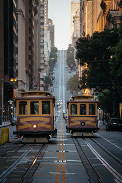 San Francisco Cable Cars on California Street at sunset, California, USA © JFL Photography