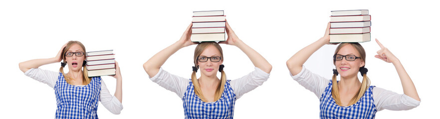 Funny student with stack of books