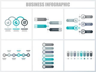 Obraz premium Abstract infographics number options template 3, 4, 5, 6, 7, 8. Vector illustration. Can be used for workflow layout, diagram, strategy business step options, banner and web design set.