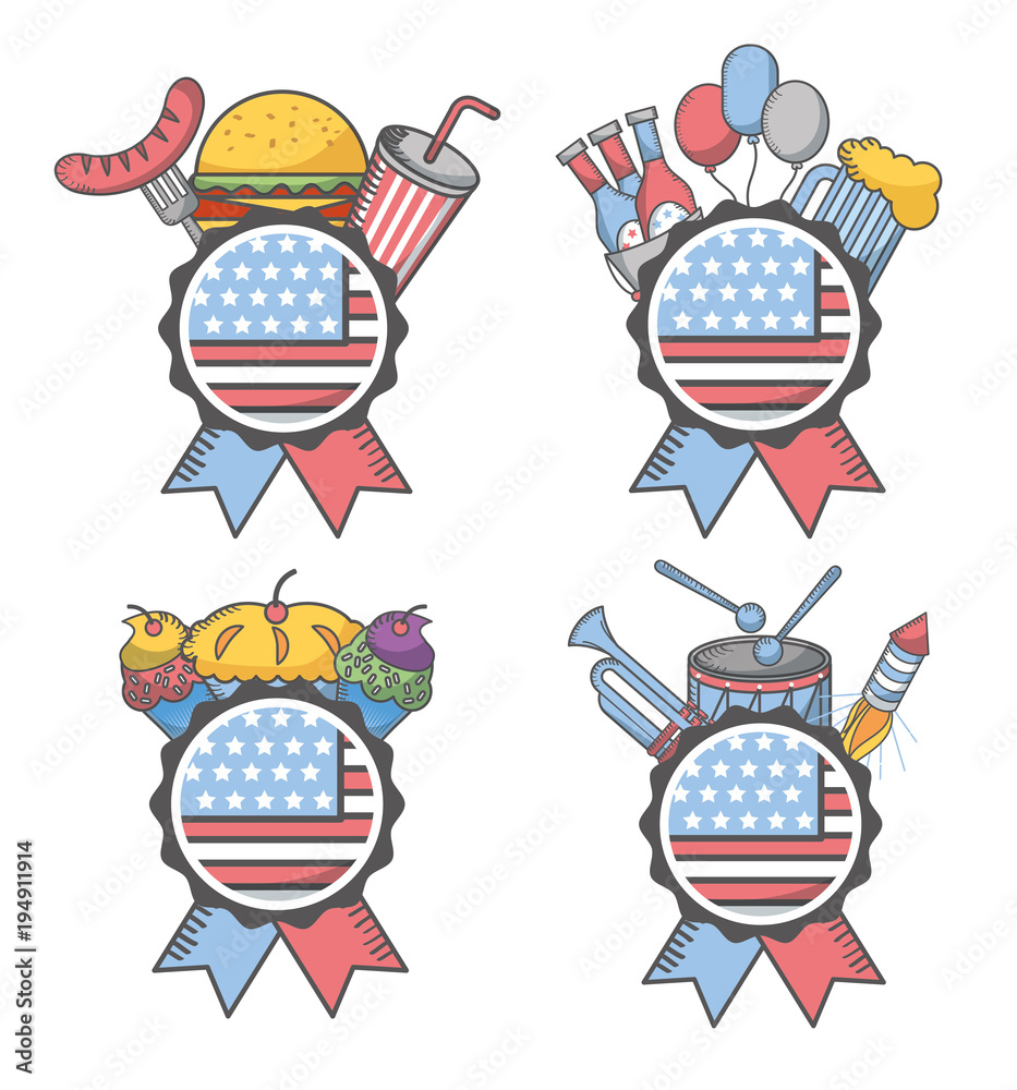 Wall mural independence day american flag emblem set vector illustration