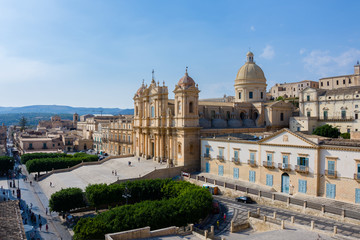 Fototapeta na wymiar View of the baroque cathedral church, symbol of the city, Noto, Sicily