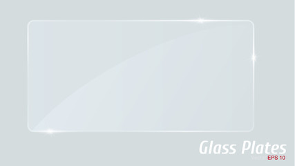 Realistic glass plate square, rectangle and round.