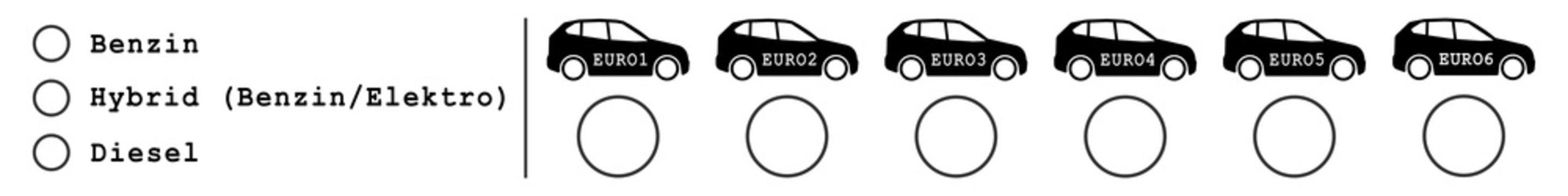 vb50 VerkaufsBanner - Fragebogen - Benzin - Hybrid (Benzin/Elektro) - Diesel - Schadstoffklassen / Abgasnormen: Euro 1, Euro 2, Euro 3, Euro 4, Euro 5, Euro 6 - banner 8zu1 - g5895