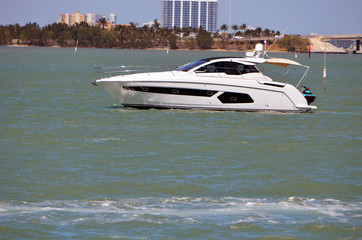 Well appointed upscale cabin cruiser on the florida intra-coastal waterway offMiami Beach