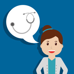 doctor female in uniform stethoscope in bubble chat vector illustration