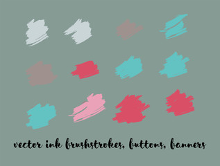 Ink Paint Vector Painted Backgrounds. Bright Colored Brushstrokes, Nice Textures Set. Artistic Colorful Button Collection. Grunge Dirty Vector Painted Backgrounds. Paintbrush Smeared Borders.