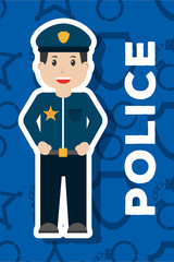 police man officer character blue background vector illustration