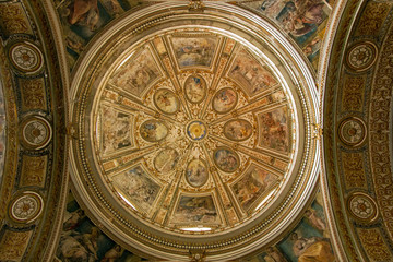 interior ceiling of Gesu Nuovo Church in Naples, Italy 