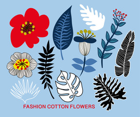 Fototapeta na wymiar Vector floral elements for textile design. Big flowers for print on cotton fabric.