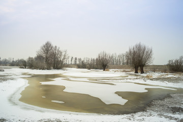 zamarznięte rzeczne rozlewisko na Mazowszu © Piotr Szpakowski