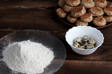 Cookies, flour and quail eggs.