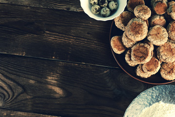 A cookies, flour and quail eggs.