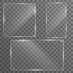 Glass set plates frame. Isolated on transparent background. 