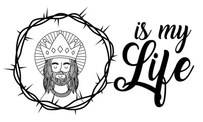 jesus using crown is my life crown thorns banner vector illustration