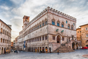 View of Palazzo dei Priori, historical building in Perugia, Italy - obrazy, fototapety, plakaty
