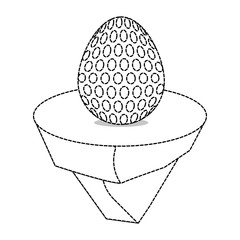 uncolored easter egg with dots  sticker on piece land  vector illustration