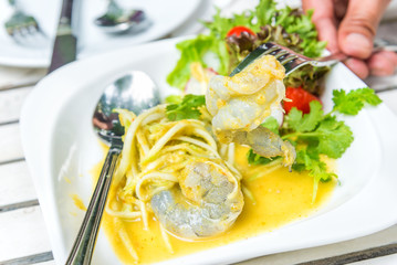 raw shrimp with hot and spicy sauce the delicious Thai seafood.