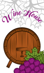 wine house wooden cask and grapes winery vertical banner vector illustration
