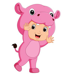 Cute boy cartoon wearing hippopotamus costume