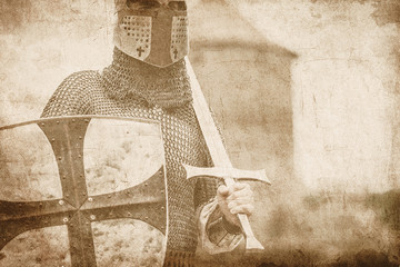 medieval armed knight with sword and shield