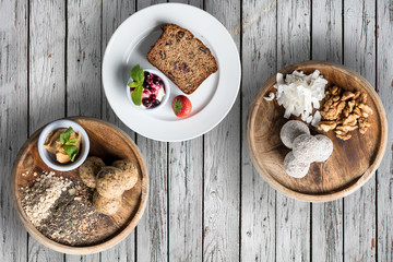 Fototapeta na wymiar healthy protein snack cake handmade breakfast organic