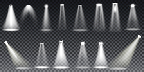 Big Collection Realistic white Scene illumination on transparent background.