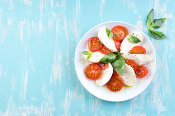 Light Italian Lunch tomato mozzarella cheese salad caprese basil olive oil  