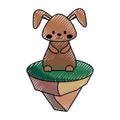 colored  rabbit  on piece land  doodle over white background vecor illustratiion