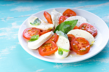 Light Italian Lunch tomato mozzarella cheese salad caprese basil olive oil  