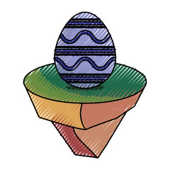 colored  easter egg with lines and curved lines   on piece land  doodle over white background vector illustratiion