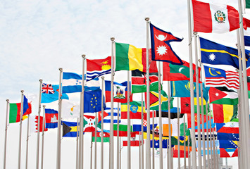 International flags in the wind