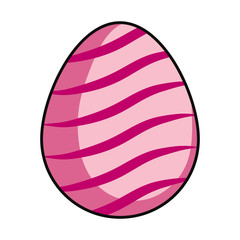 pink easter egg with  dark pink  curved lines  over white bacground  vector illustration