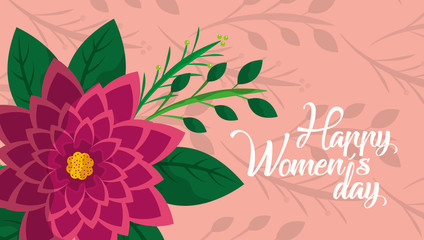 happy womens day card aster flower decoration pink background vector illustration