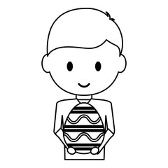 uncolored   boy  with easter egg  design   vector illustration