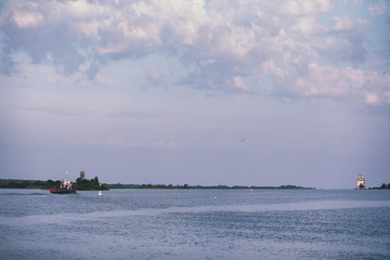 Landscape lake. Texture of water. The lake is at dawn. The mouth